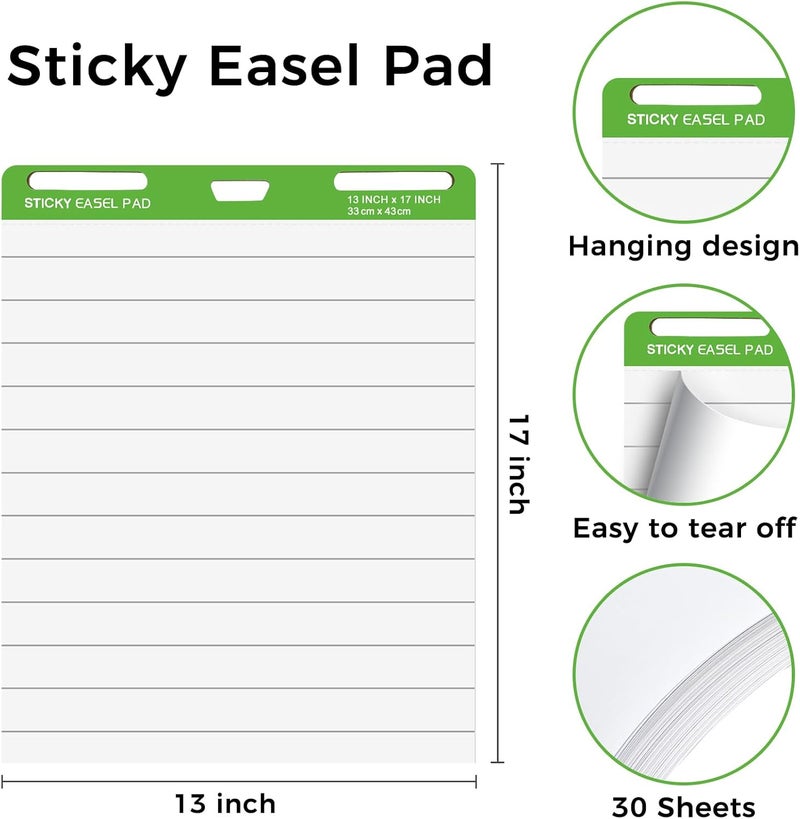 DINGIXOC Sticky Mini Easel Pads 13 x 17 Inches, 3 Pack Anchor Chart Paper for Teachers, Self Stick Flip Chart Paper with Sticky Back for Classroom, Office, 30 Sheets/Pad (Lined) - Image 2